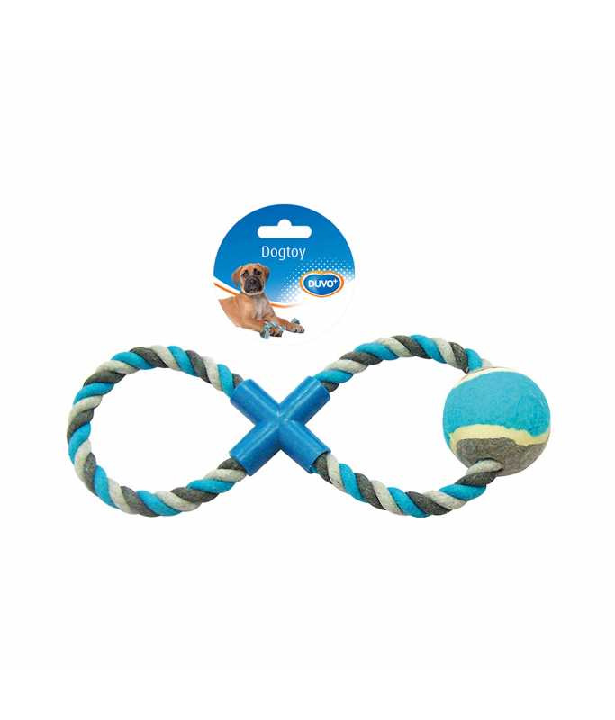 Duvo+ Knotted Cotton 8 Pull Ring With Tennis Ball 28cm Grey/Blue