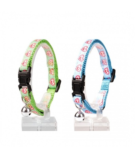 [LR11182] Duvo+ Cat Collar Hearts Nylon Green / Blue 20-30cm / 10mm