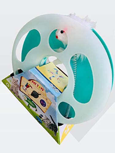 [HCTBSM-GRN] Pet Homes Happy Circle Cat Toy,With Ball Track And Crazy Spring-Mouse, Green