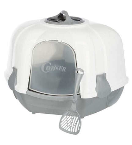 [204428-1] Trixie Maro Corner Litter Tray with Hood - GRANITE/60X43X52CM