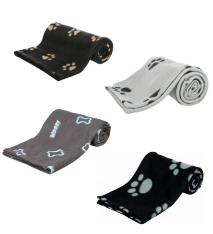 [201290-1] Trixie Barney Fleece with Paw Print Blanket for Dogs - BLACK&BEIGE/150X100CM