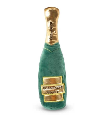 [204043-1] PetShop by Fringe Studio Champagne Bottle Plush Pet Toy - GREEN/11.5X3"