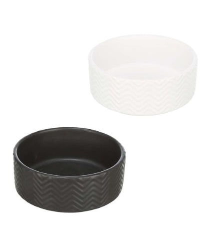 [205035-4] Trixie Wavy Pattern Ceramic Dog Bowl - WHITE/13CM