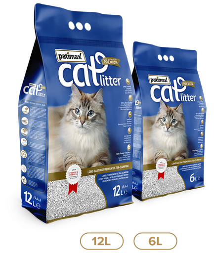 [8680445860869] Patimax Long Lasting Premium Ultra Clumping Cat Litter Baby Powder Fragrance 12L -9.6kg, White Bentonite+Zeolite