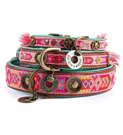 [206237-1] DWAM Boho Rosa Leather Dog Collar - PINK/XXS(19-24X2CM)