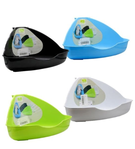 [205017-3] ebi Corner Pet Toilette with Mounting Hooks Low Front Litter Tray - GREEN/35CM