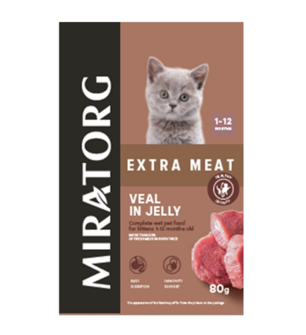 [104867-1] Miratorg EXTRA MEAT with Veal in Jelly Kitten Wet Food - 80G