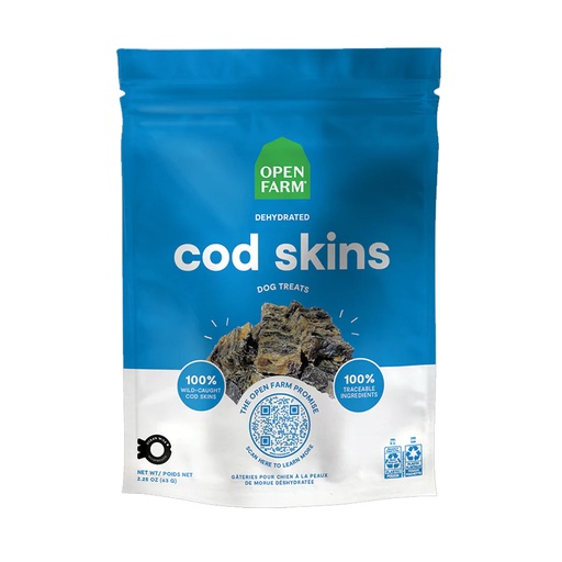 [105349-1] Open Farm Dehydrated Cod Skin Dog Treat - 63G