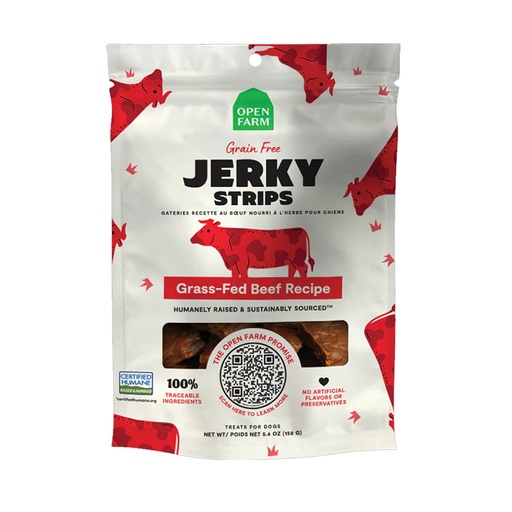 [105353-1] Open Farm Grain Free Jerky Strips Grass-Fed Beef Dog Treat - 158G