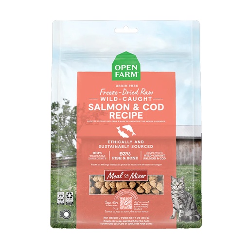 [105358-1] Open Farm Freeze Dried Raw Salmon & Cod Dry Cat Food - 99G