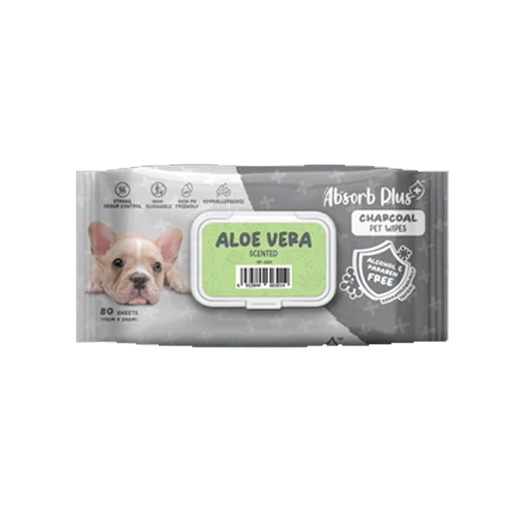 [204247-1] Absorb Plus Charcoal Pet Wipes Aloe Vera Scented 80pcs