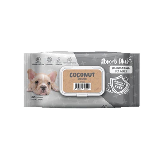 [204248-1] Absorb Plus Charcoal Pet Wipes Coconut Scented 80pcs