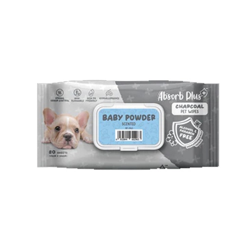 [204250-1] Absorb Plus Charcoal Pet Wipes Baby Powder Scented 80pcs