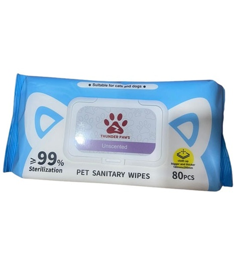 [206712-1] Thunder Paws Unscented Sanitary Pet Wipes - 80PCS