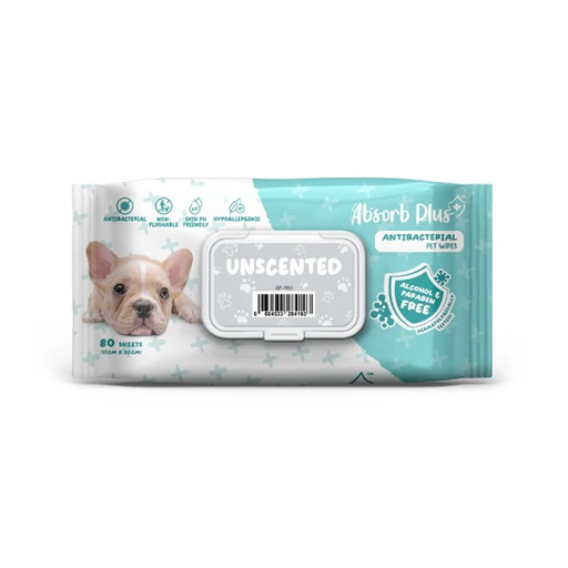 [207032-1] Absorb Plus AntiBacterial Pet Wipes Unscented 80pcs