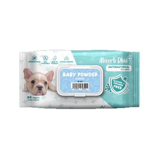 [207034-1] Absorb Plus AntiBacterial Pet Wipes Baby Powder Scented 80pcs