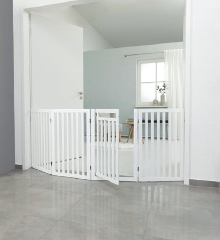 [201158-1] Trixie White Wooden 4Part Barrier with Door for Dogs 81cm