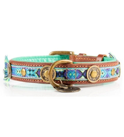 [206236-6] DWAM Boho Juan Leather Dog Collar - BLUE/L(38-47X2.5CM)