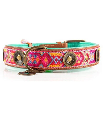 [206237-7] DWAM Boho Rosa Leather Dog Collar - PINK/L(38-47X4CM)
