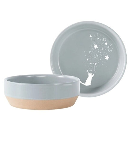 [206097-1] PetShop by Fringe Studio Celestial Cat Pet Bowl - LIGHT BLUE/5.25X1.75