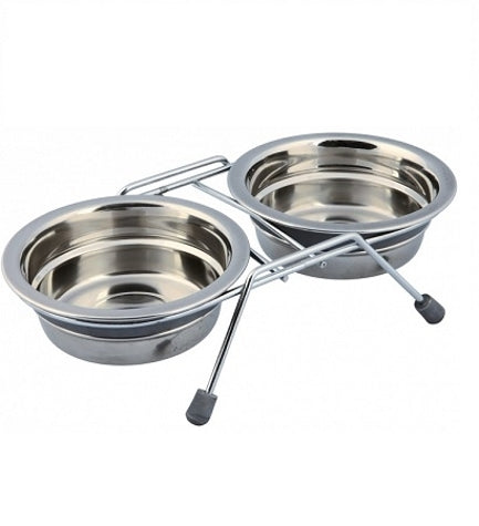 [200767-3] Trixie Eat on Feet Anti-Rattle Steel Bowl Set for Dogs - 900ML