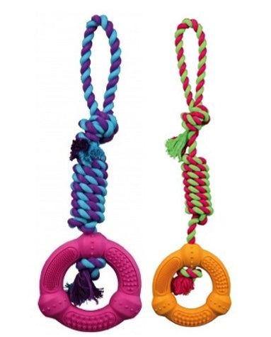 [204741-1] Trixie Denta Fun Ring w Hand Loop Dog Toy - ORANGE/12X41CM
