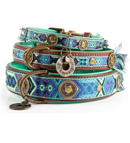[206236-9] DWAM Boho Juan Leather Dog Collar - BLUE/XXL(55-66X4CM)