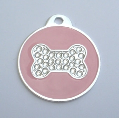 [201781-1] GoScribe Pet Tag Round Enamel with Black Crystal Bone Big
