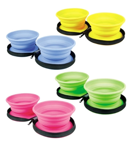 [202057-2] KIWI WALKER Travel Double Dog Bowl - GREEN/16X4X16CM