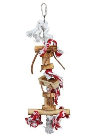 [201197-1] Trixie Wood & Leather Toy on Rope for Birds 35cm