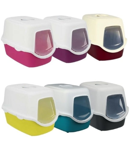 [201311-6] Trixie Vico Litter Box with White Hood for Cats - BERRY/40X40X56CM