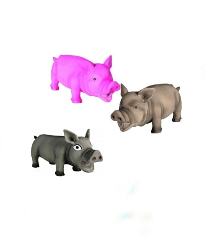 [204647-2] Trixie Latex Pig w Original Animal Sound Dog Toy - GREY/17CM