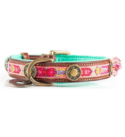 [206237-6] DWAM Boho Rosa Leather Dog Collar - PINK/L(38-47X2.5CM)