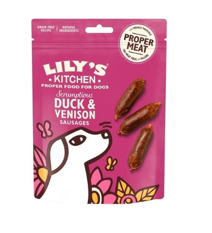 [101172-1] Lily's Kitchen Scrumptious Duck & Venison Sausages Dog Treats - 70G