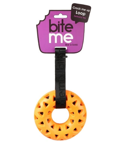 [205944-1] ebi Bite Me 'Crack Me Up' Loop Sensory Dog Toy - ORANGE/27X14X4CM