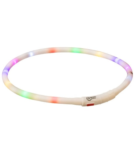[206036-1] Trixie USB Flash Light Silicone Collar with Multicoulor Lights - WHITE/70X1CM
