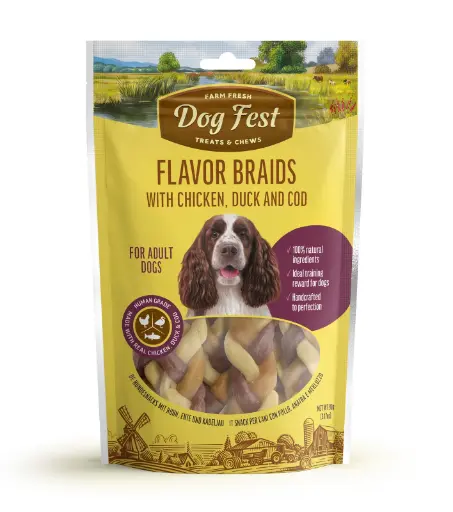 [79214932] Dog Fest Flavor Braids With Chicken, Duck And Fish 90g