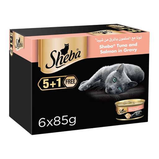 [101366-1] Sheba Flaked Tuna Topped with Salmon Wet Cat Food 5+1 FREE 6X85G
