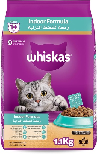 [110860-1] Whiskas Adult Indoor Formula Dry Cat Food - 1.1KG