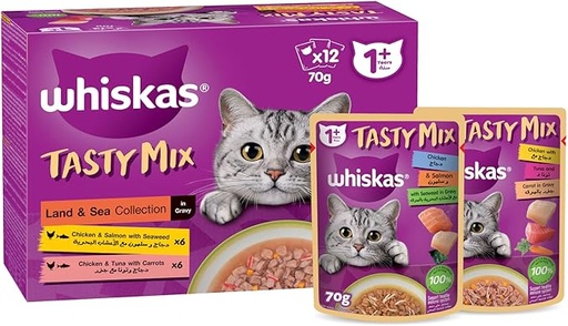 [110875-1] Whiskas Tasty Mix Land & Sea Collection Wet Cat Food - 12X70G