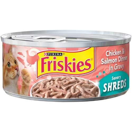[19070003] Purina Friskies Shreds Chicken and Salmon Dinner in Gravy Canned Wet Cat Food 24x 5.5oz Cans