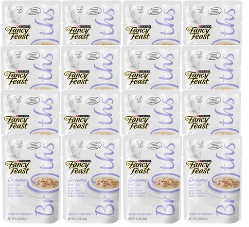 [19110019] Purina Fancy Feast Creamy Broths with Wild Salmon & Whitefish Supplemental Wet Cat Food 1.4oz Pack of 16 Pouches