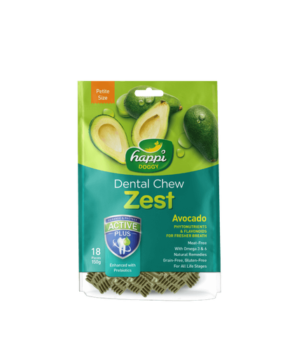 [H161] Happi Doggy Dental Chew Zest Avocado 2.5inch 18pcs 150gm