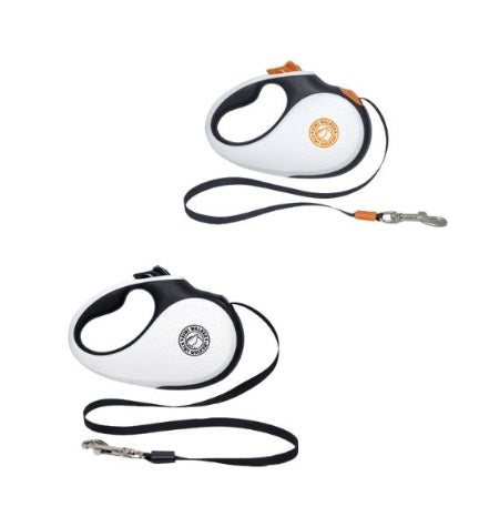 [205204-4] KIWI WALKER Retractable Dog Leash - BLACK/WHITE/XS