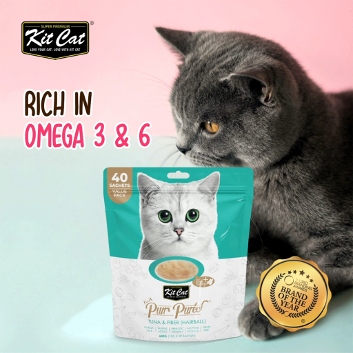 [1421] Kit Cat Purr Puree Tuna and Fiber Hairball Value Pack 600gm