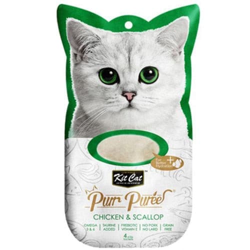 [3111] Kit Cat Purr Puree Chicken & Scallop Wet Cat Treat Tubes 4x15gm