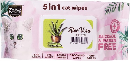[4168] Kit Cat 5 in 1 Cat Wipes Aloe Vera Scented 80 Sheets