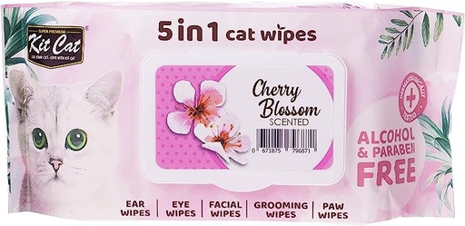 [4164] Kit Cat 5 in 1 Cat Wipes Cherry Blossoms Scented 80 Sheets 