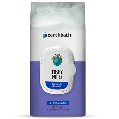 [943] Earthbath Tushy Wipes Rosemary & Chamomile 100ct Odor Eating Enzymes & Baking Soda in re-sealable Pouch