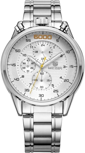 [MG3005-SV] Megir MG3005 Silver Luxury Men Watch Full Steel Chronograph 6 Hands 24 Hours Military Watch